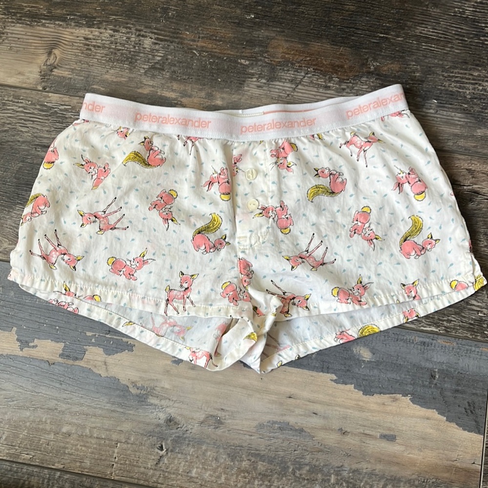 (XXS) Women’s Peter Alexander Squirrel & Bunny Pink & Yellow White Boxers